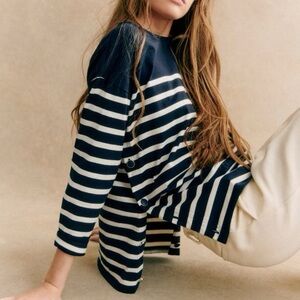 SÉZANE Noan Marinière Blouse, Navy/Ecru, XS